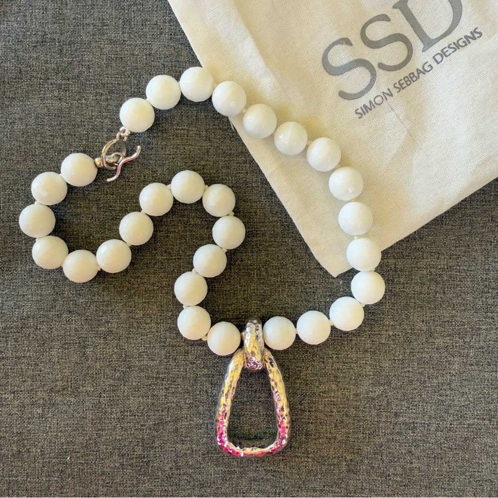 Simon Sebbag White Beaded Necklace with Silver Pendant